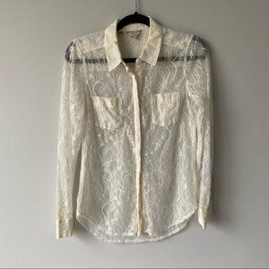 Guess Lace Button Down Stretch  Blouse Shirt